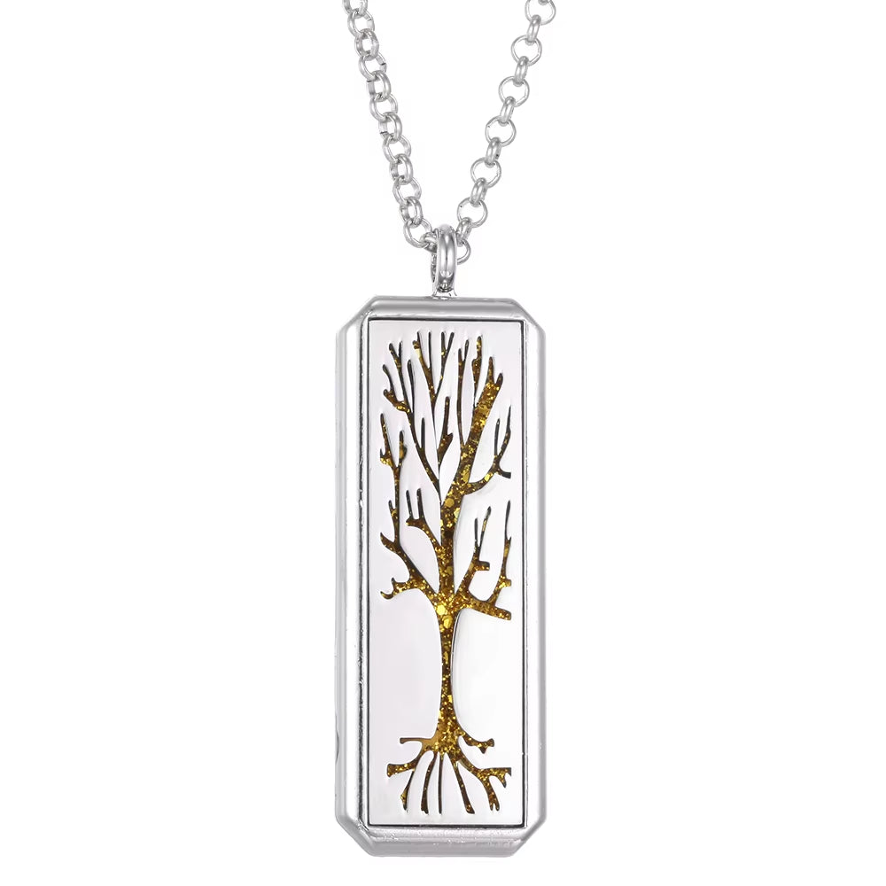 Aromatherapy Jewelry Essential Oil Diffuser Necklace Rectangle Vintage Flower Aroma Diffuser Necklace Pendant Locket Necklaces