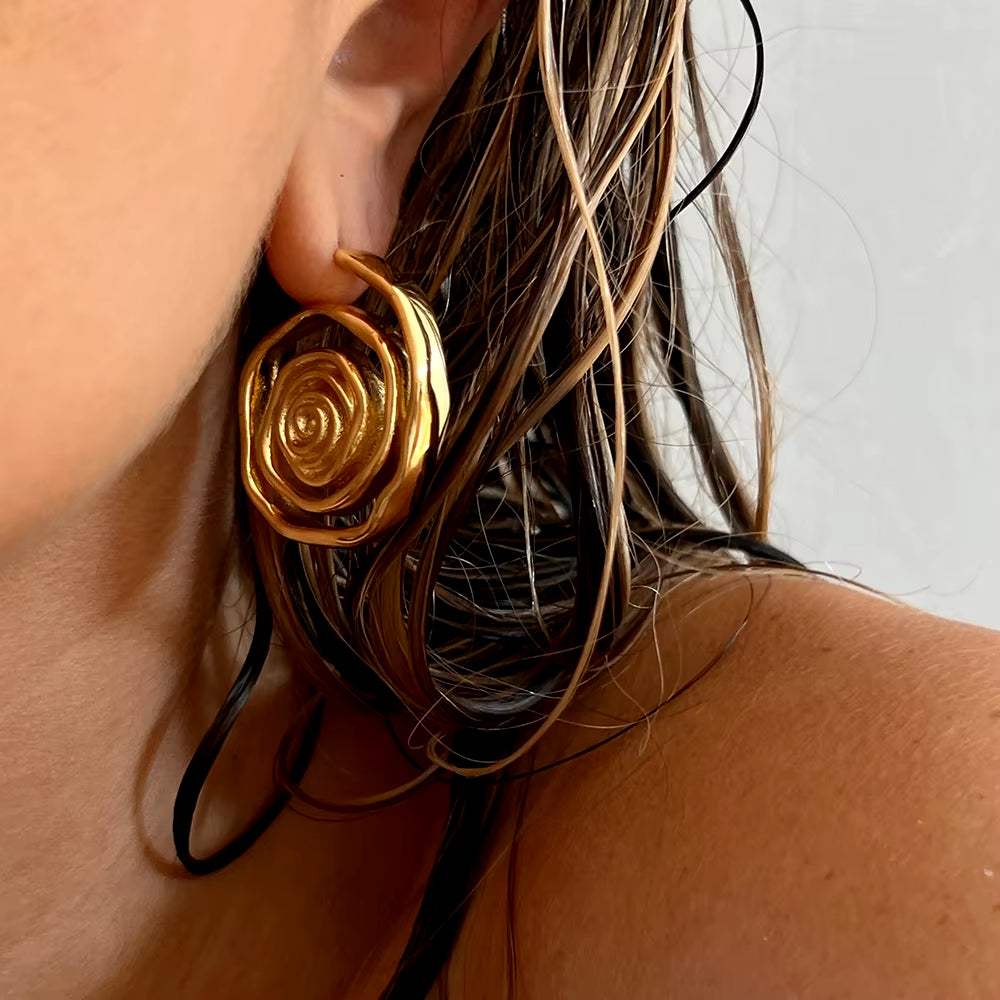 Uworld Stainless Steel Gold Plated Earrings 18K Unique Statement Multi-Layered Circles Spiral Earrings Daily Jewelry Waterproof