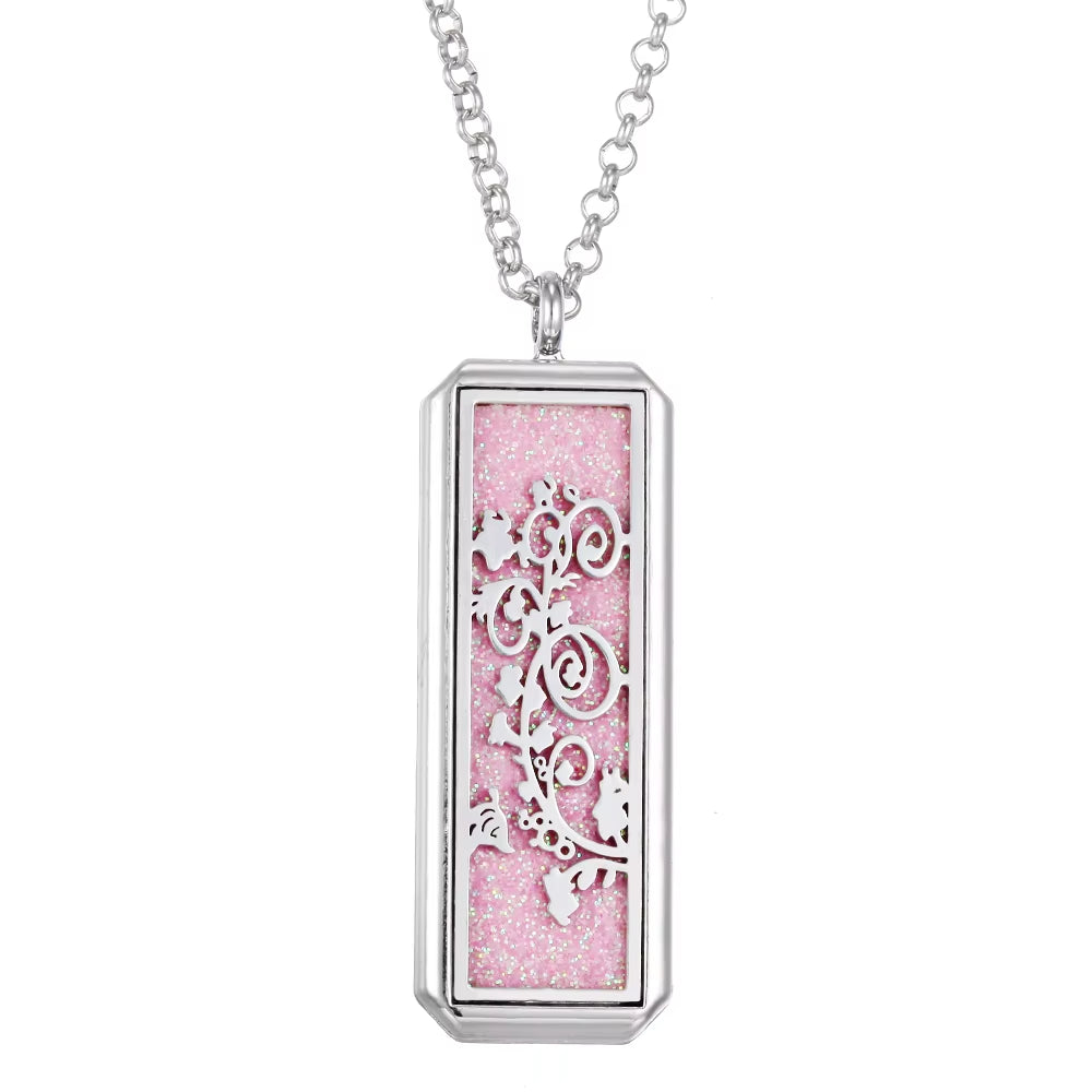Aromatherapy Jewelry Essential Oil Diffuser Necklace Rectangle Vintage Flower Aroma Diffuser Necklace Pendant Locket Necklaces