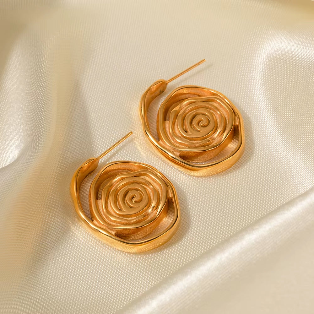 Uworld Stainless Steel Gold Plated Earrings 18K Unique Statement Multi-Layered Circles Spiral Earrings Daily Jewelry Waterproof