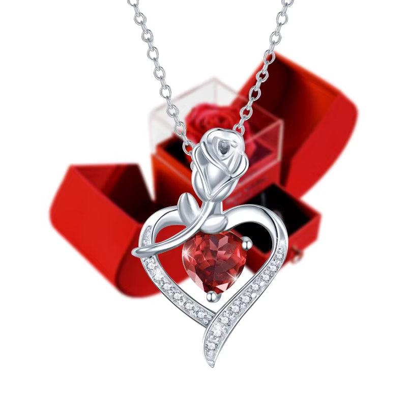 Gifts for Women Eternal Rose Box Heart Pendant Necklace Forever Flower Jewelry Case Wedding Mothers Day Jewelry Girlfriend Gift