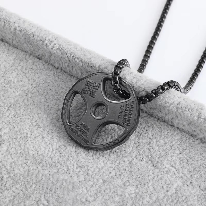 Vintage Punk Weightlifting Plates Barbell Dumbbell Pendant Necklace Fashion Trend Men Fitness Gym Sports Jewelry Gift