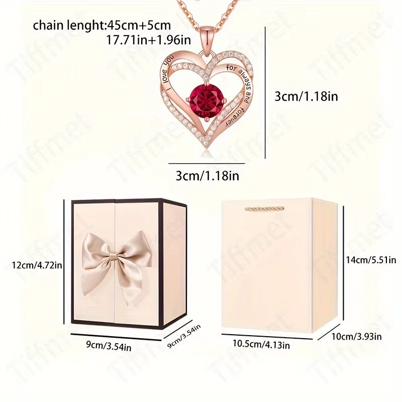 Heart Zircon Necklace with Luxury Double Door Bow Bear Rose Gift Box for Girlfriend Mom Mother Day Gift 2024 Fashion Jewelry Set