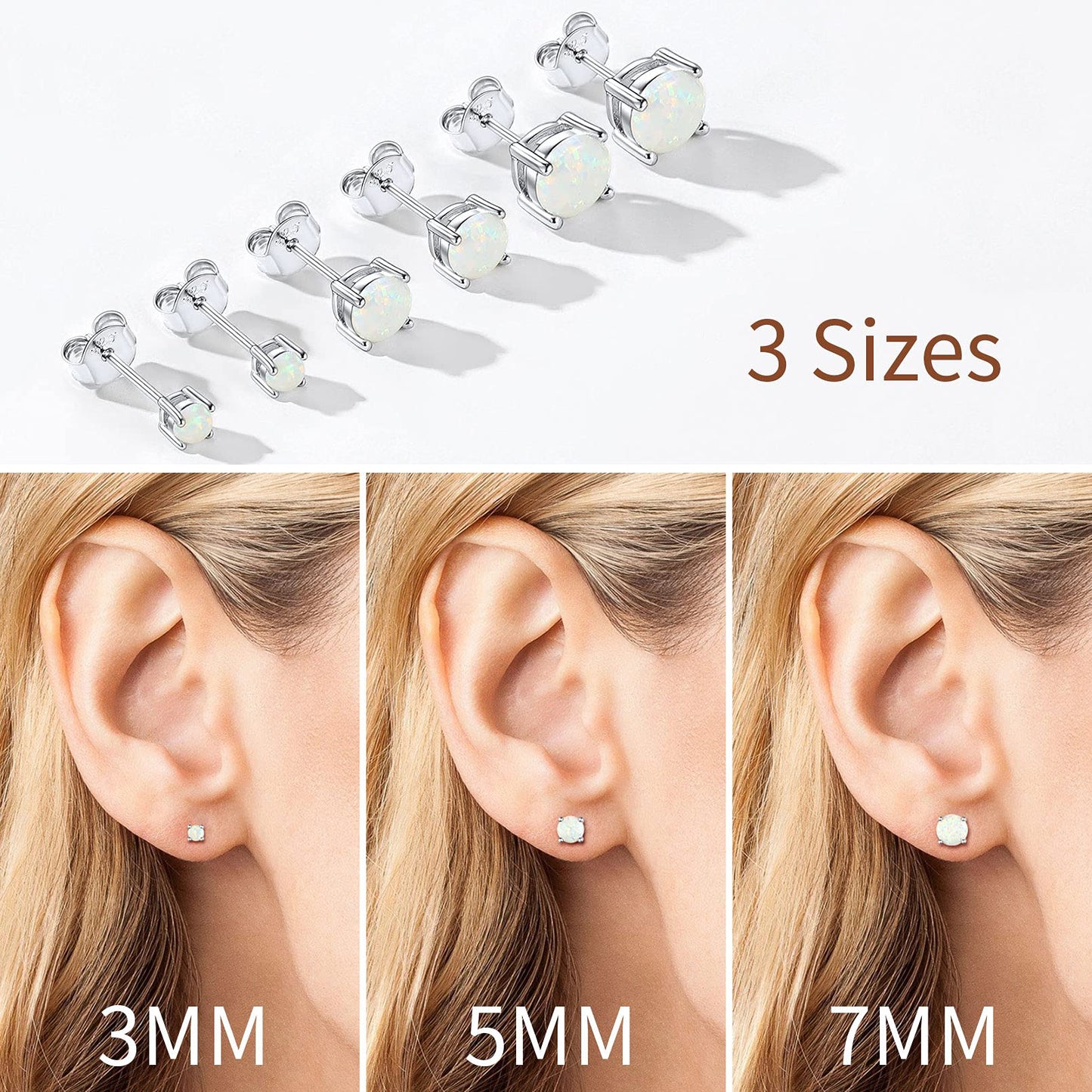 5Mm Heart Earrings Small Created White Opal Jewelry for Women, Sterling Silver Birthstone Stud Earrings Hypoallergenic Birthday Gift