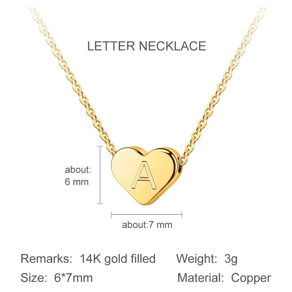 Dainty Heart Initial Necklace for Women