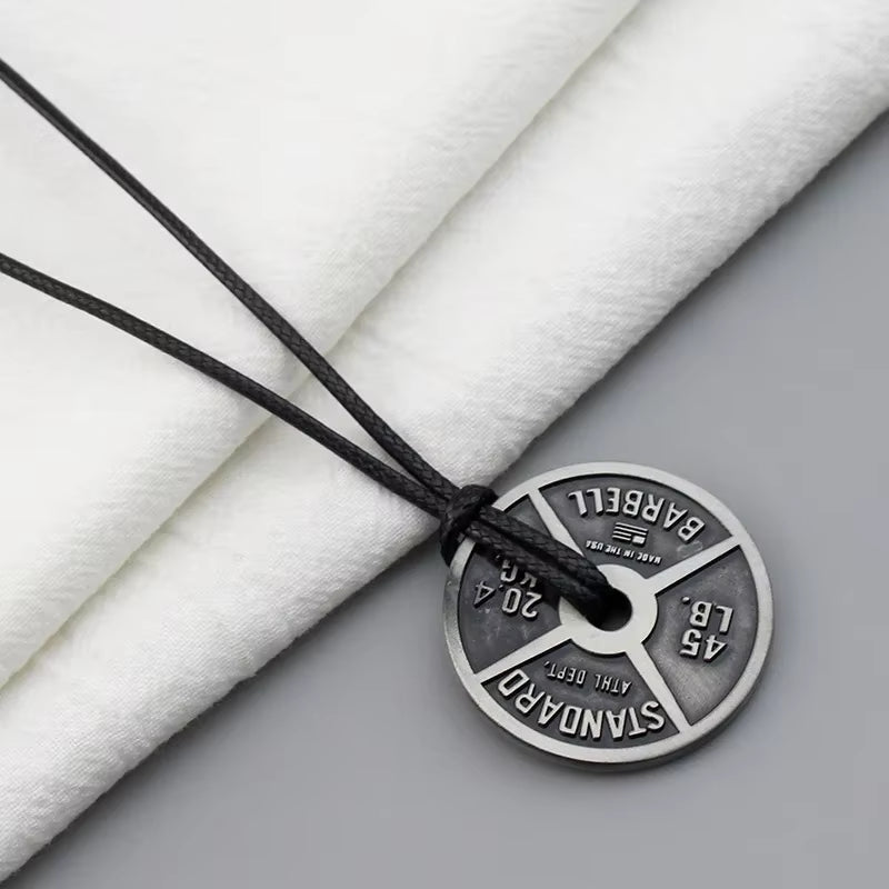 Vintage Punk Weightlifting Plates Barbell Dumbbell Pendant Necklace Fashion Trend Men Fitness Gym Sports Jewelry Gift