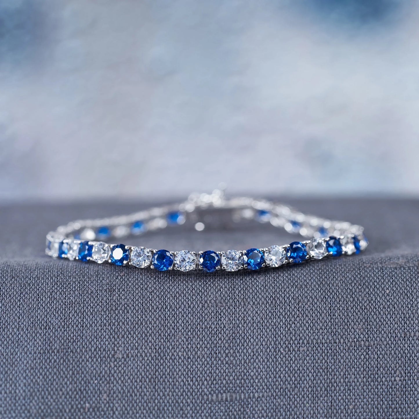 Miabella Women'S 14-1/4 Carat T.G.W. Created Blue & White Sapphire Sterling Silver Tennis Bracelet