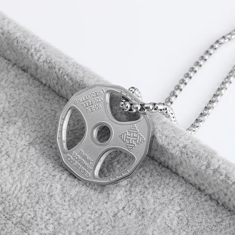 Vintage Punk Weightlifting Plates Barbell Dumbbell Pendant Necklace Fashion Trend Men Fitness Gym Sports Jewelry Gift