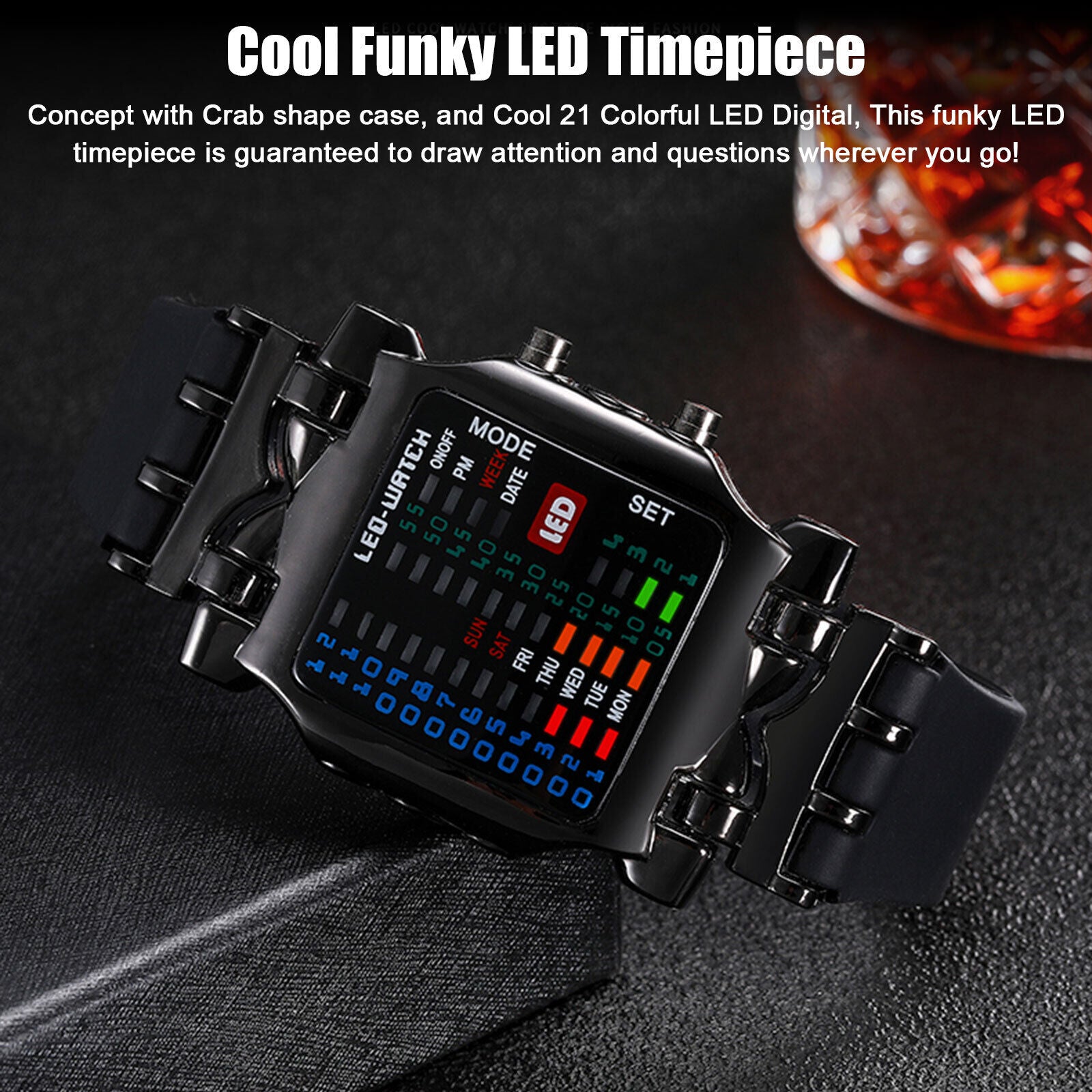 Men'S Digital Sports Watch LED Binary Time Date Waterproof Electronic Wristwatch