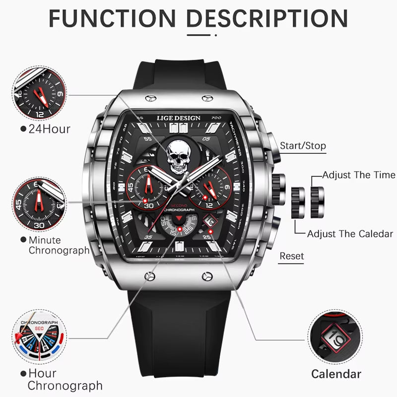 Top Brand Luxury Men Wristwatch Chronograph Waterproof Luminous Date Men Watches Silicone Strap Quartz Relogio Masculino