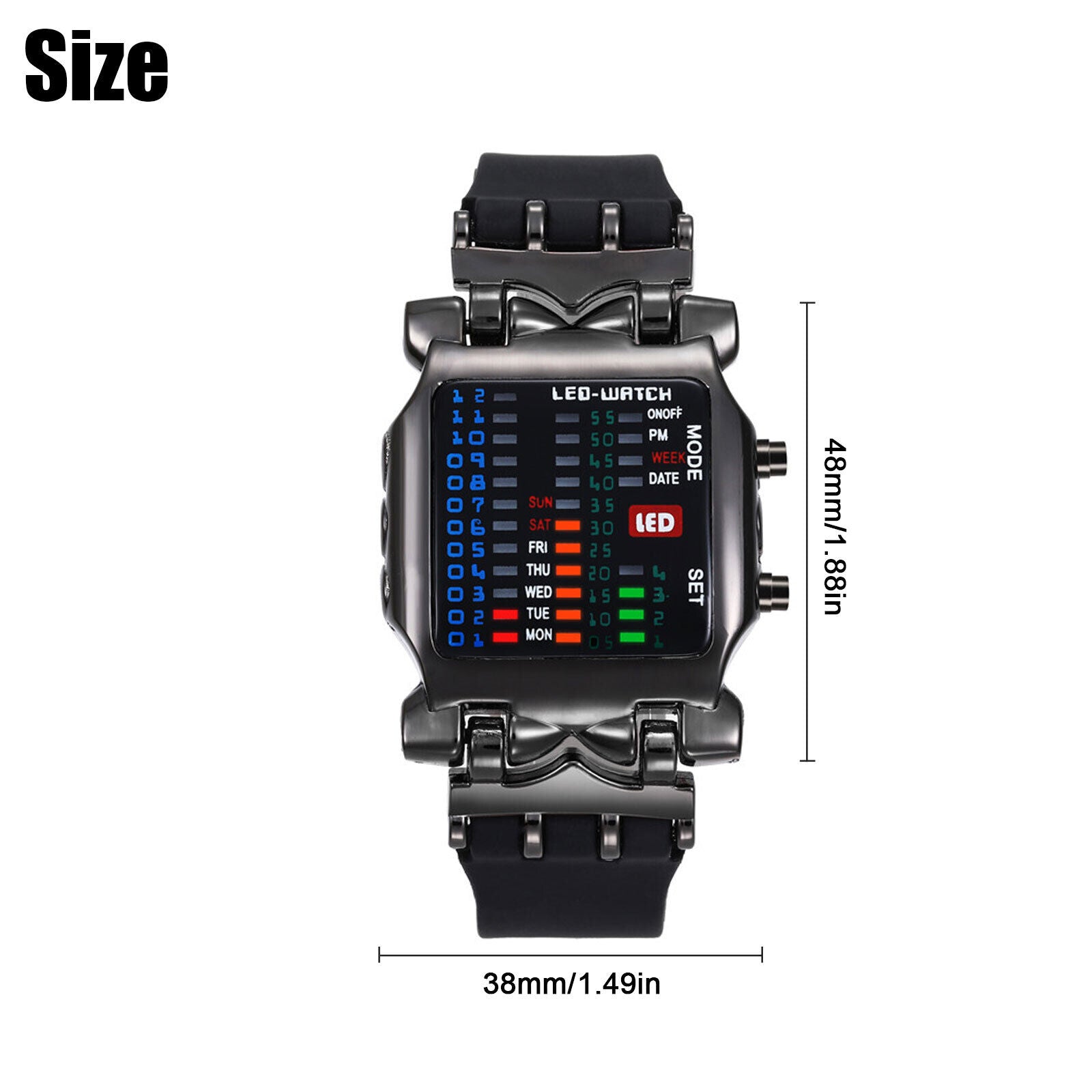 Men'S Digital Sports Watch LED Binary Time Date Waterproof Electronic Wristwatch