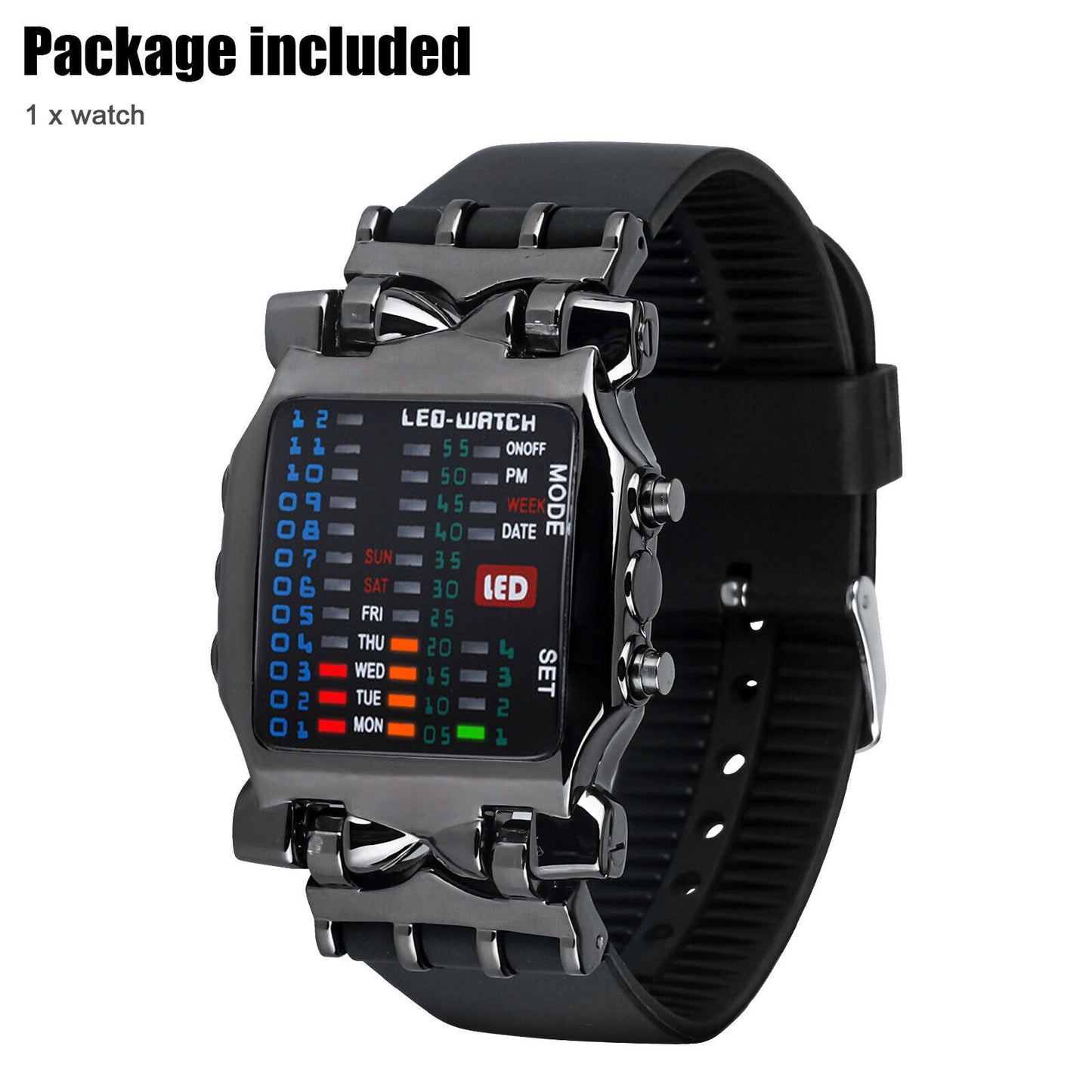 Men'S Digital Sports Watch LED Binary Time Date Waterproof Electronic Wristwatch